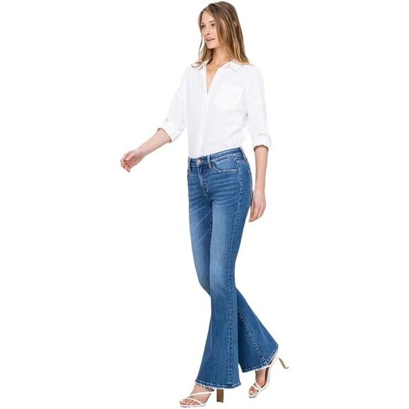 Women's Blue Flare Jeans - Picture 4 of 6